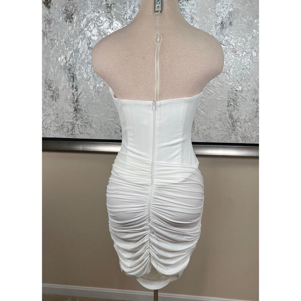 ALEX PERRY Strapless Corset Ruched Cutout White Mini Dress in Crepe Jersey Sz 6 - Picture 8 of 11